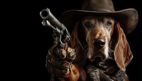 Cowboy hond met revolvers panorama