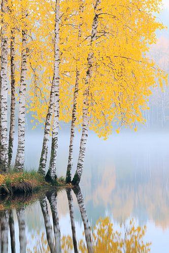 Herbstliche Birkenreflexionen