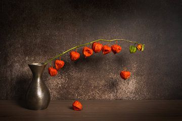 Modernes Stilleben mit einem Laternenzweig und einer fallenden Laterne von John van de Gazelle fotografie