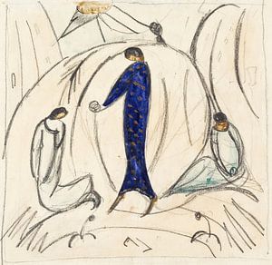 Hermann Stenner - Vrouw in het blauw met twee metgezellen (1913)