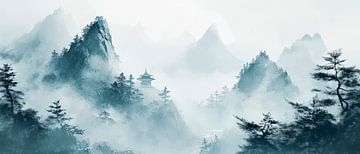 Mistig berglandschap - mystiek en rustig van Poster Art Shop