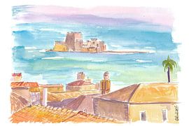 Château de Bourtzi ensoleillé derrière la mer Nafplio Maisons