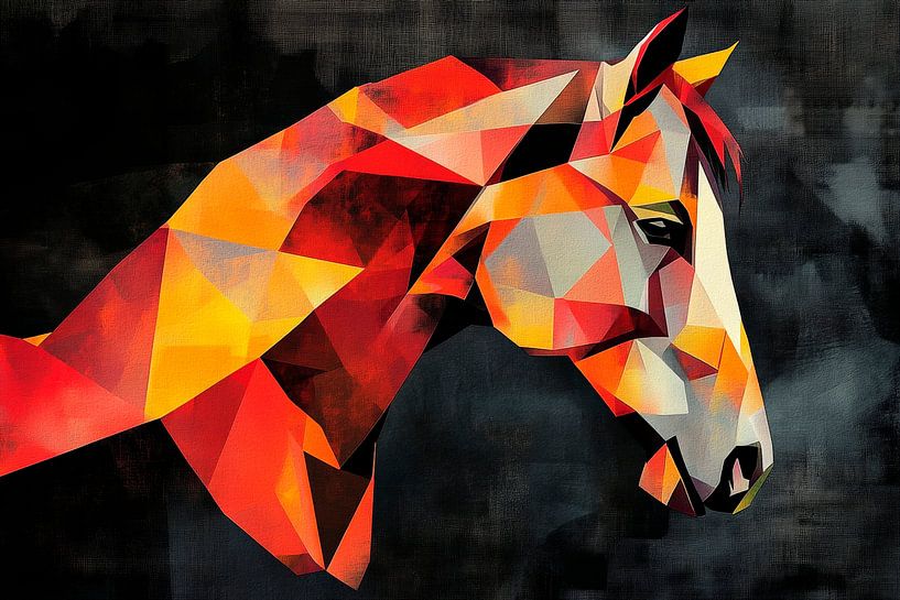 Geometric horse portrait in orange tones by Poster Art Shop