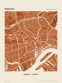 Rotterdam city map in burnt orange by Sidney van den Boogaard
