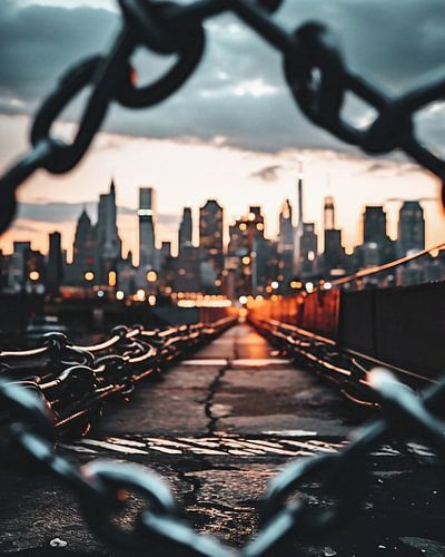 Vue sur la grande ville à travers la clôture
