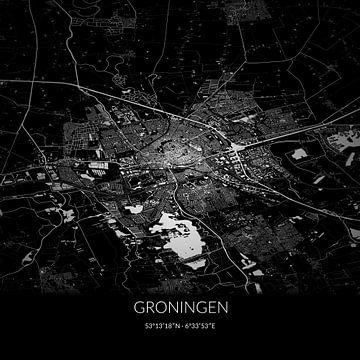 Zwart-witte landkaart van Groningen, Groningen. van Rezona
