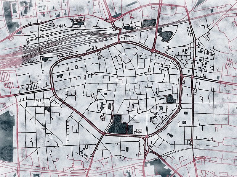 Map of Dortmund centrum with the style 'White Winter' by Maporia