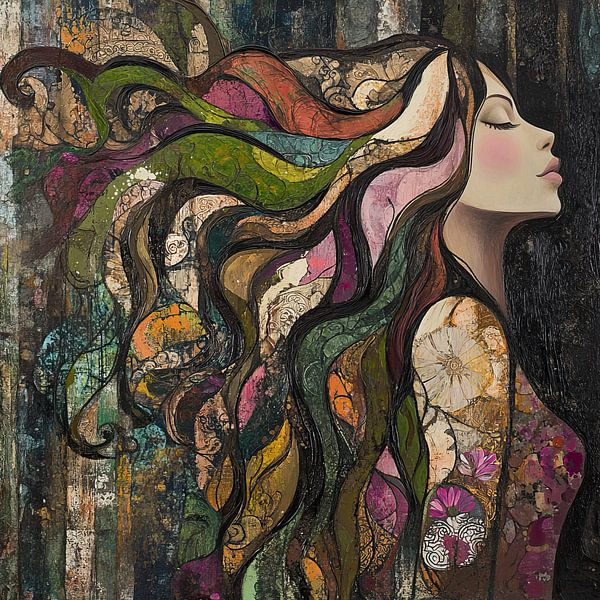 Vrouw met Haar | Vrouw met Bloemenhaar van Kunst Kriebels