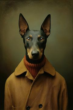Dobermann-Porträt im Rembrandt-Stil - Das Schweigen des Denkers