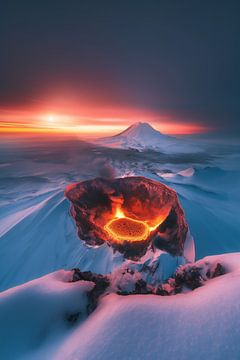 Vulkaankrater in winterlandschap van fernlichtsicht