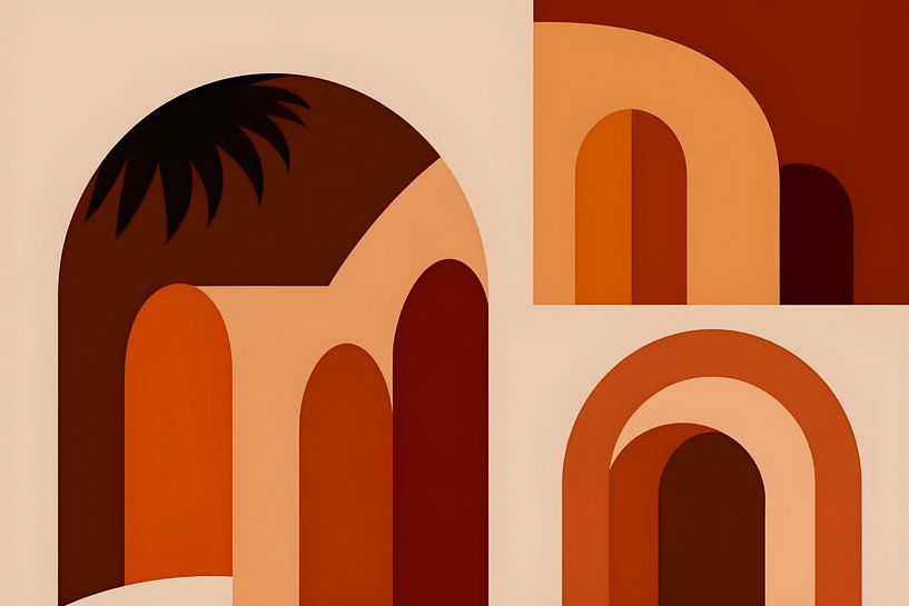 Warm Vintage Arch Architecture Landscape Mid-Century Modern Bauhaus by Mad Dog Art