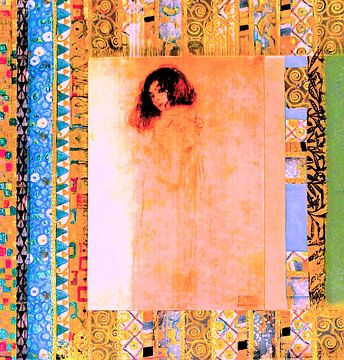 De vrouw in het roze van Klimt. ( Collage ) van Ineke de Rijk
