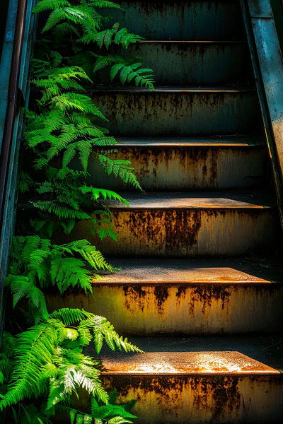 Moosbewachsene Treppe – Natürliche Struktur von Poster Art Shop