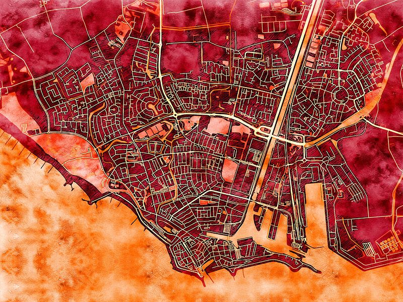 Map of Vlissingen with the style 'Amber Autumn' by Maporia