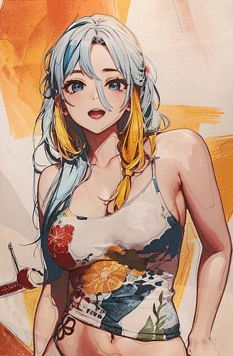 Anime vrouw kleurig kunstwerk