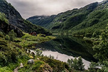 Huis aan meer in Noorwegen van Sander Spreeuwenberg