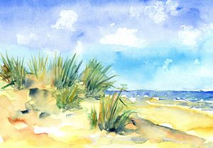 Peinture à l'aquarelle de l'été à la plage sur Karen Kaspar