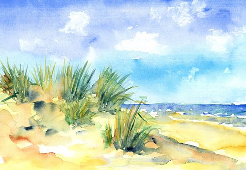 Peinture à l'aquarelle de l'été à la plage