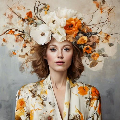 Modern portrait woman with flowers