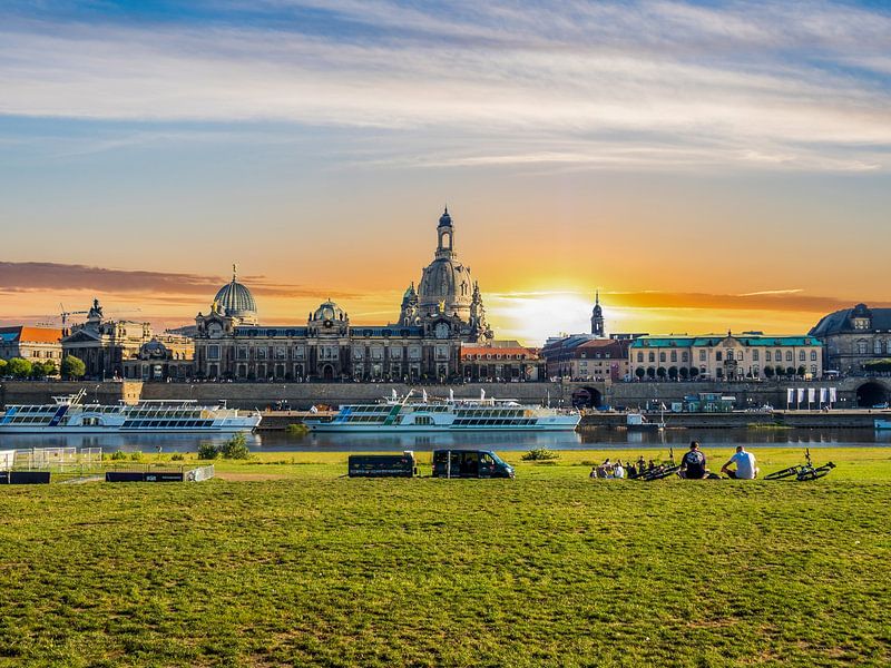 Dresden skyline with Elbe river at sunset by Animaflora PicsStock