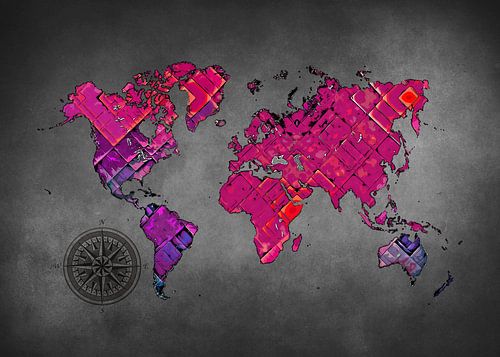 wereldkaart kunst paars en zwart #kaart #wereldkaart