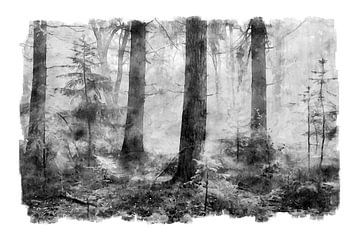 Aquarell eines nebligen Herbstwaldes von Peter Bolman
