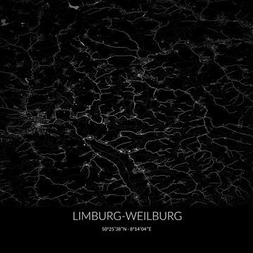 Black and white map of Limburg-Weilburg, Hesse, Germany. by Rezona