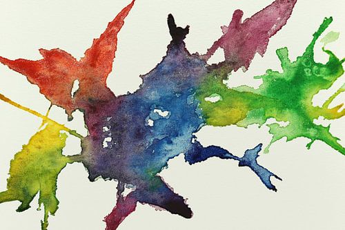 Abstract schilderij in regenboog kleuren (vrolijk aquarel pastelkleuren stoer behang fantasie mooi)