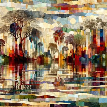 Collage-mozaïek van de reflectie van een exotisch bos van Lois Diallo