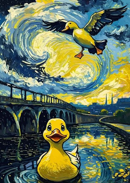 Eendje op de rivier - Sterrennachtthema van MIROKKU