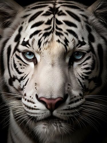 Majestueus portret van een witte tijger met doordringende blauwe ogen