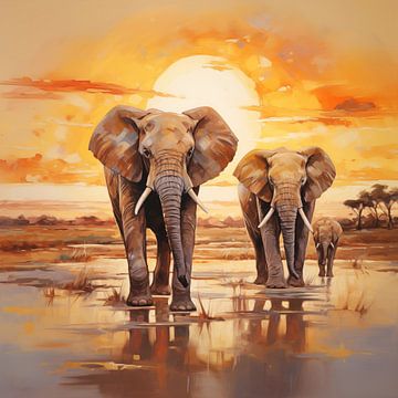 Olifanten in savanne van The Exclusive Painting