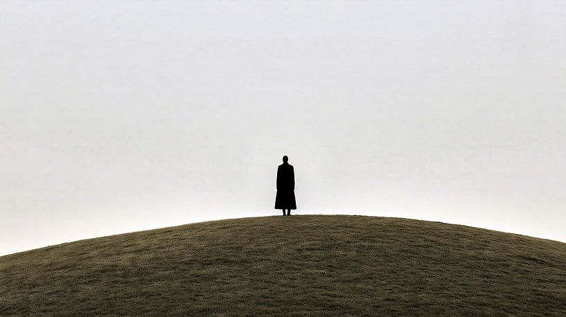 Homme seul sur une colline dans un silence brumeux par Frank Heinz