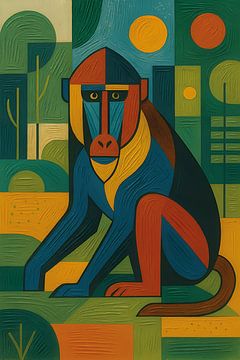 Mandrill geometric painting. by Gallery Hoppenbrouwers