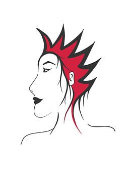 Punk - vrouw met rood punkkapsel van Stinis illustraties