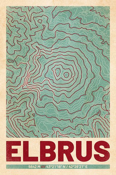 Mount Elbrus | Topographic Map (Retro) by ViaMapia