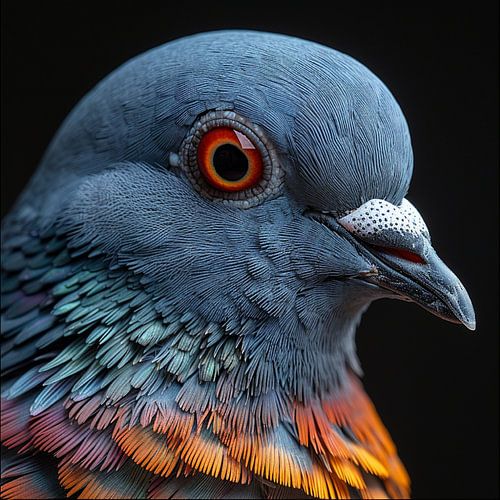 Gros plan détaillé de la tête d'un pigeon