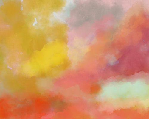 Kleurrijk modern abstract aquarel schilderij in rood, roze, geel, paars