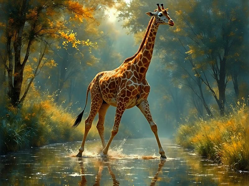 Giraffe in the water by Babetts Bildergalerie