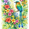 Motmot vogel tussen kleurrijke tropische bloemen (AI) (vrolijk, schilderij, felle, kleuren, jungle, sierlijk, vrolijk, mooi) van Natalie Bruns