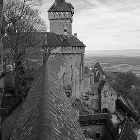 Haut-Koenigsbourg Castle Wall View in Black and White by Carolina Reina Photography