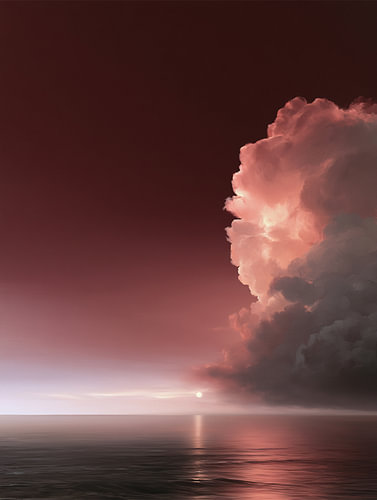 Rosenwolke über einem ruhigen Meer