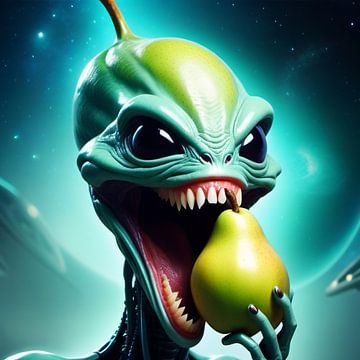 Alien isst eine Birne!