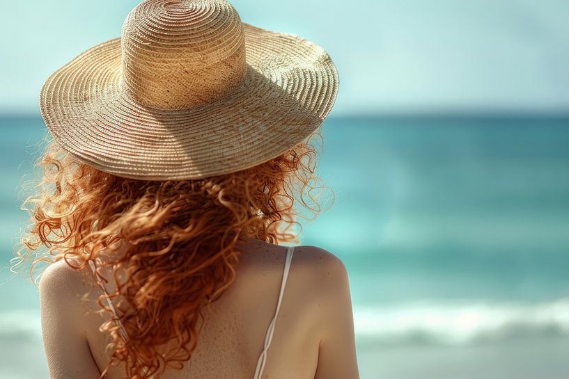 woman with hat looks at the sea by Egon Zitter