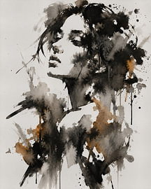 Ink Muse XVII | Abstraktes Frauenporträt in Ostindischer Tinte und Aquarell