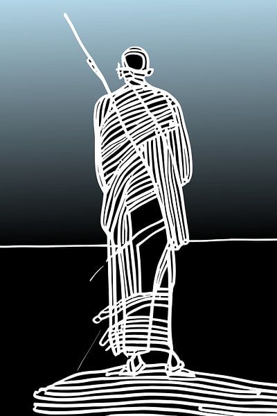 Japanse monnik witte lijn van Harmanna Digital Art
