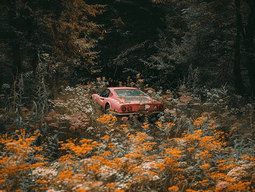 Gone Glory - Vieille voiture de sport avec fleurs et buissons