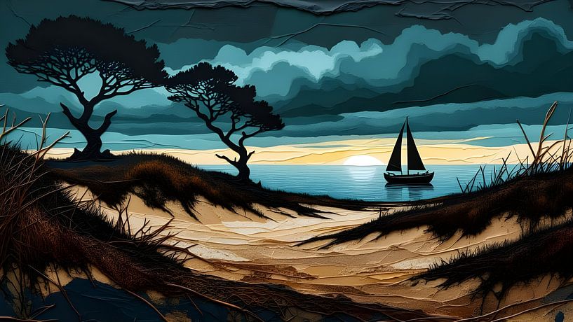 Dünenlandschaft mit Segelboot von Nick Wendt