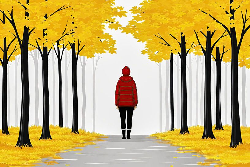 Roter Winteranorak im Wald von Frank Heinz