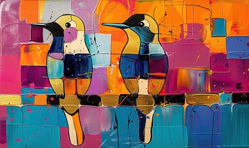 Moderne Vogel Werk | Woonkamer van Abstract Schilderij